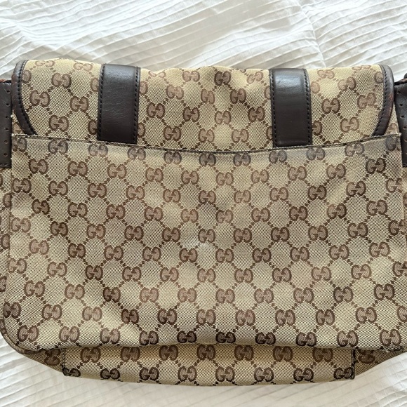 GUCCI GG CANVAS LEATHER MESSENGER BAG BROWN UNISEX ITALY - Picture 7 of 7